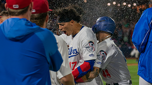 Tulsa Drillers' Diego Cartaya celebrates win