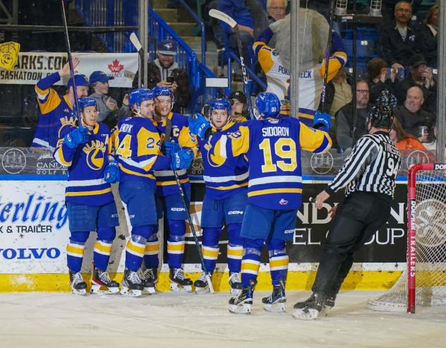 Saskatoon Blades celebrate win
