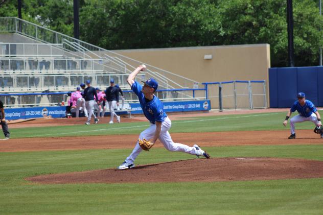 Biloxi Shuckers' Justin Jarvis in action