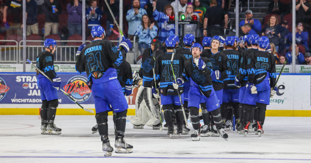 Wichita Thunder gather following a victory