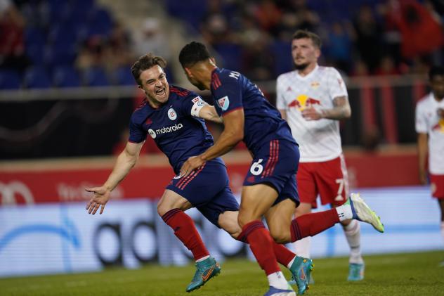 Chicago Fire FC celebrate after a goal against the New York Red Bulls