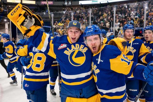 Saskatoon Blades celebrate a game seven victory