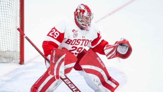 Goaltender Drew Commesso with Boston University