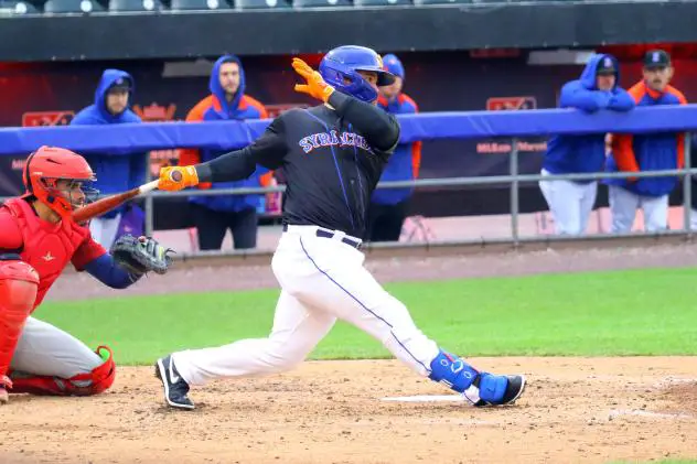Syracuse Mets' DJ Stewart in action