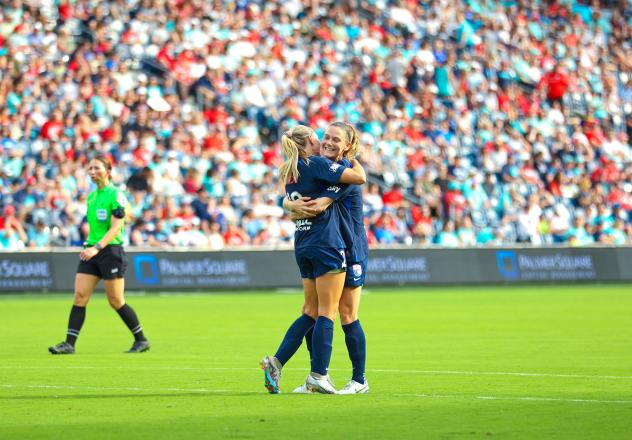 San Diego Wave FC celebrates a goal against the Kansas City Current