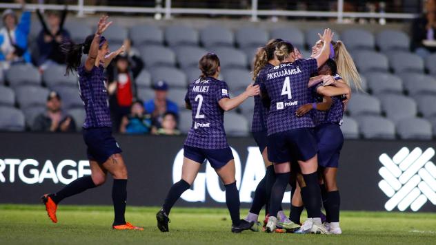 Racing Louisville FC celebrates a goal