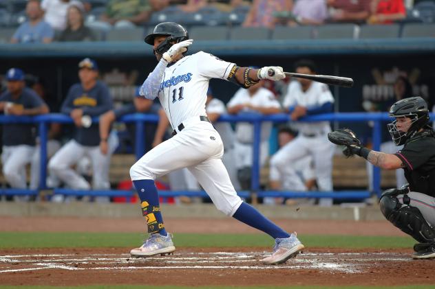Biloxi Shuckers' Jackson Chourio at bat
