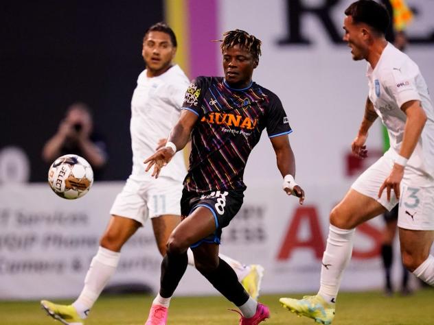 Las Vegas Lights FC's Tabort Etaka Preston in action
