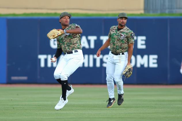 Jackson Chourio and Noah Campbell of the Biloxi Shuckers
