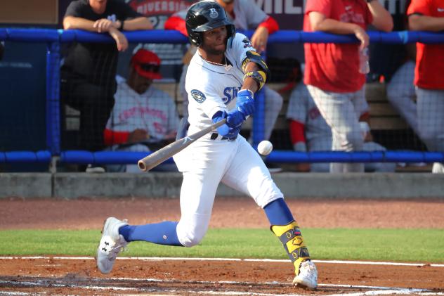Biloxi Shuckers' Jackson Chourio at bat