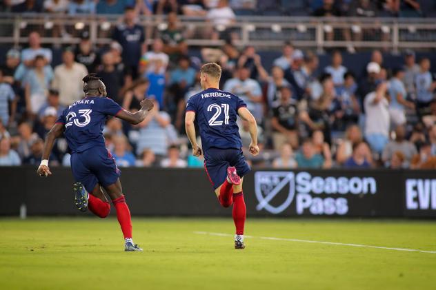 Chicago Fire FC's Kei Kamara and Fabian Herbers on the field