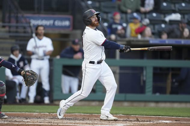 Tacoma Rainiers' Brian O'Keefe at bat
