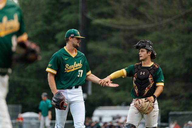 Sanford Mainers' Seamus Barrett and Devin Russell