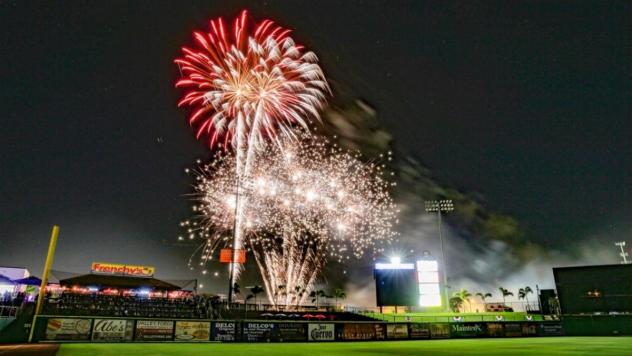 Fireworks over BayCare Ballpark, home of the Clearwater Threshers