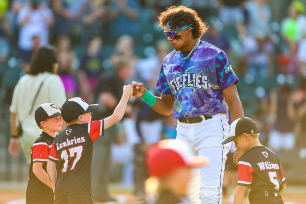 Columbia Fireflies' Austin Charles greets fans