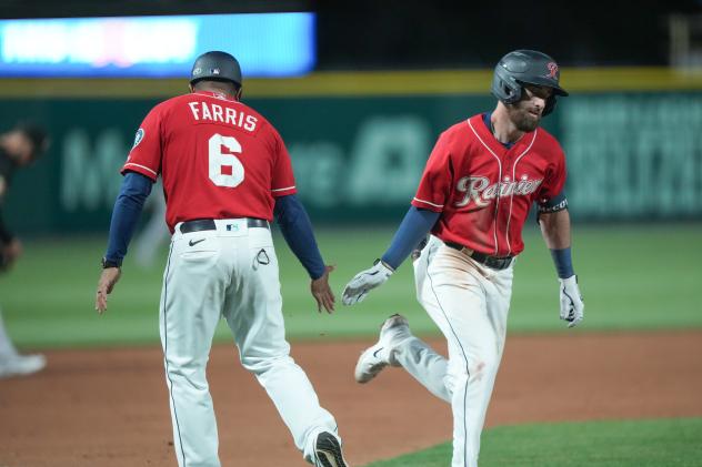 Tacoma Rainiers' Eric Farris and Mason McCoy on game night