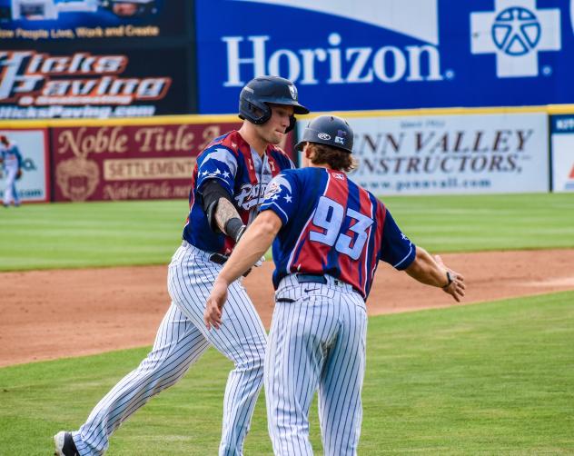 Elijah Dunham of the Somerset Patriots rounds the bases
