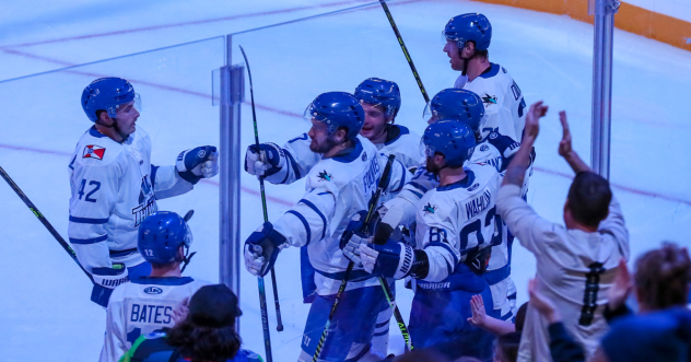 Wichita Thunder gather after a goal