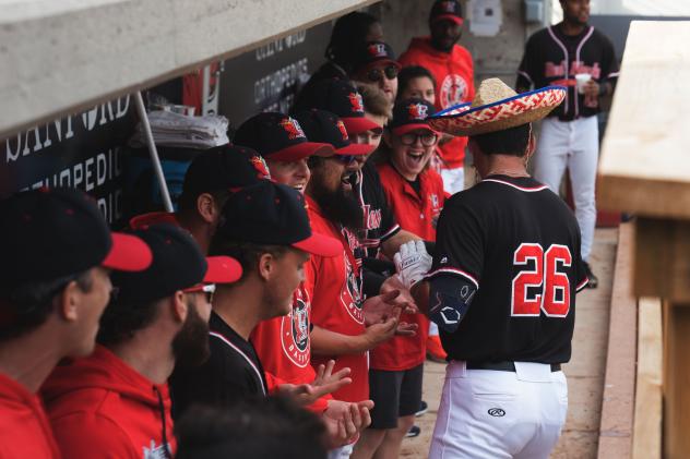 Fargo-Moorhead RedHawks' Scott Schreiber in the dugout