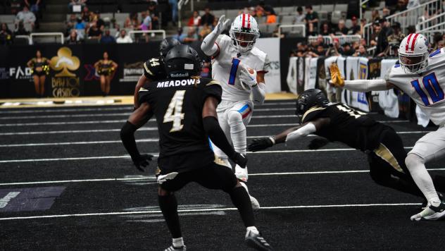 Bay Area Panthers' Trae Meadows and Northern Arizona Wranglers' Ramaud Chiaokhiao-Bowman in action