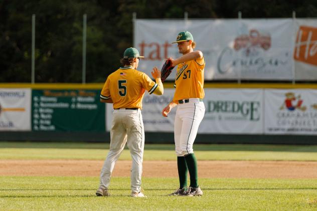 Sanford Mainers' Seamus Barrett congratulates Devan Bade