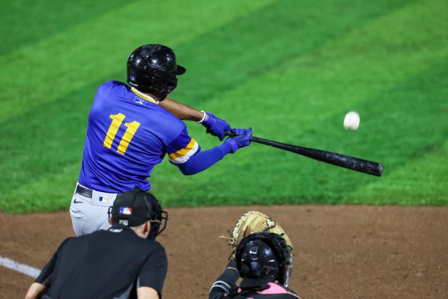 Biloxi Shuckers' Jackson Chourio at bat