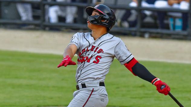 Carolina Mudcats' Jadher Areinamo at bat