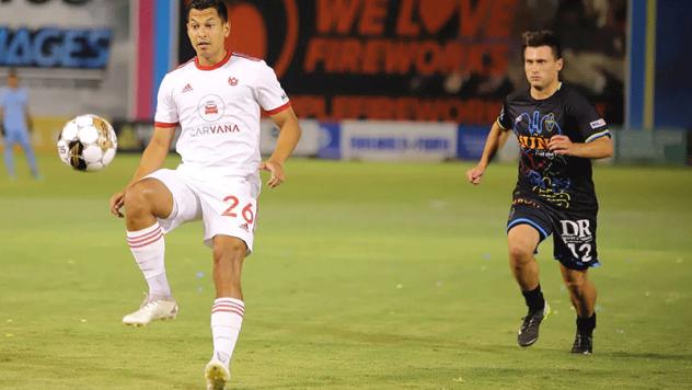 Phoenix Rising FC midfielder Renzo Zambrano with possession