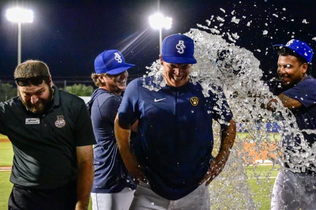 Biloxi Shuckers' Tobias Myers celebrates win