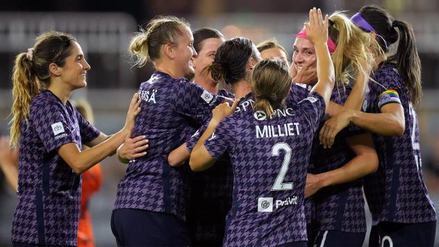 Racing Louisville FC celebrates a goal