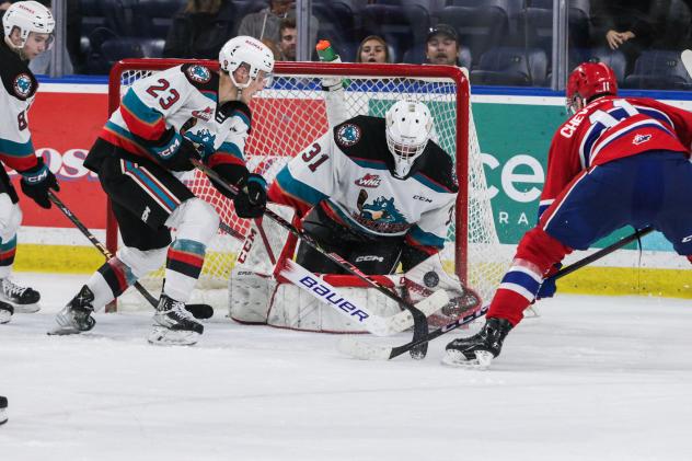 Kelowna Rockets goalkeeper Jake Pilon vs. the Spokane Chiefs