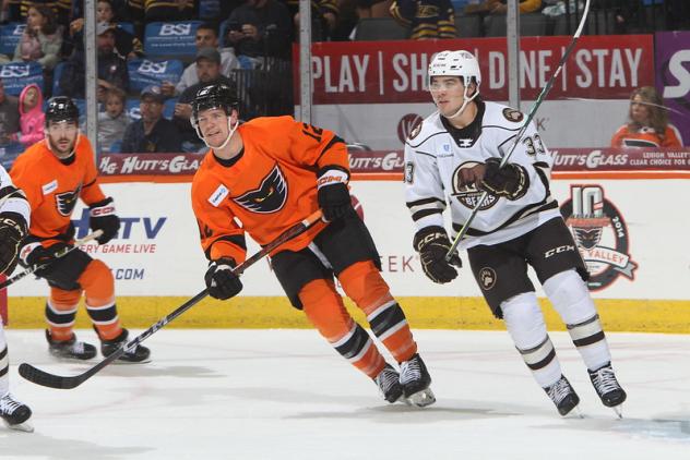 Lehigh Valley Phantoms defenseman Ronnie Attard (left)