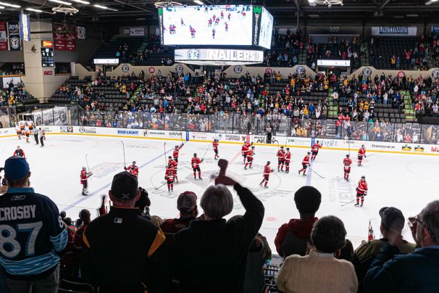 A crowd watches the Wheeling Nailers at WesBanco Arena