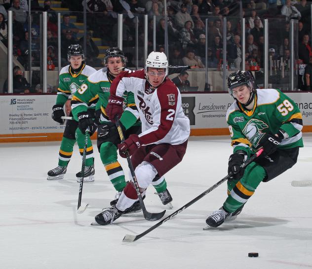 Peterborough Petes' Samuel Mayer and London Knights' Samuel Mayer in action