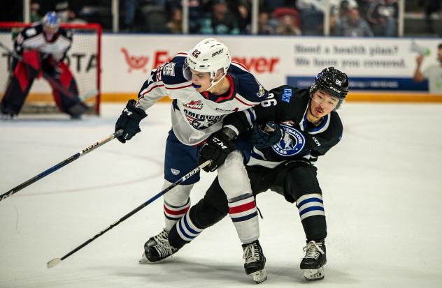 Tri-City Americans' Parker Bel battles Wenatchee Wild's Kenta Isogai