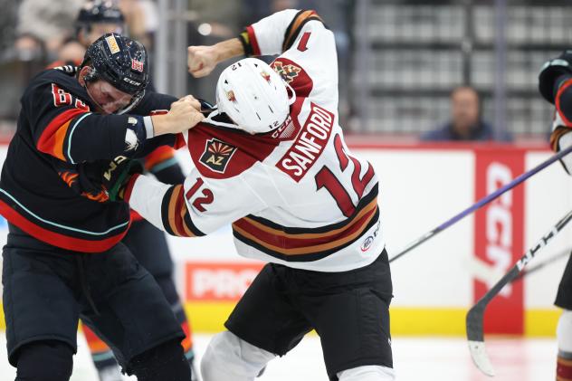Roadrunners' Zach Sanford versus Coachella Valley Firebirds' Jacob Melanson