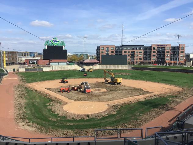 Reconstruction of the playing surface at Day Air Ballpark, home of the Dayton Dragons