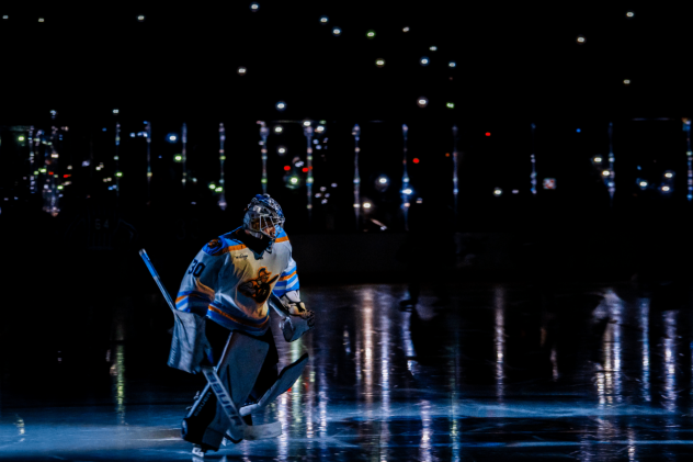 Atlanta Gladiators goaltender Gustavs Grigals hits the ice