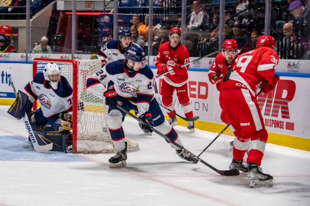 Saginaw Spirit's Matyas Sapovaliv in action