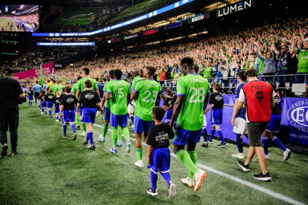 Sounders FC enters the pitch at Lumen Field