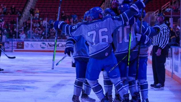 Wichita Thunder react after a goal