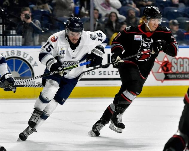 Worcester Railers' Brendan Robbins and Adirondack Thunder's Yushiroh Hirano in action