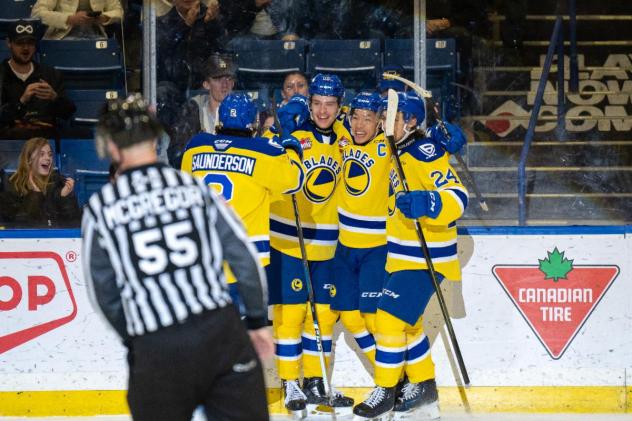Saskatoon Blades celebrate win