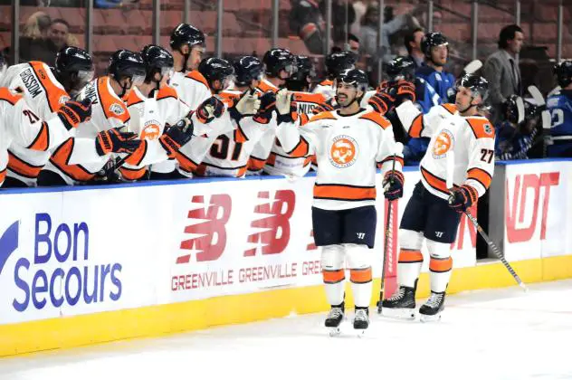 Greenville Swamp Rabbits exchange high fives