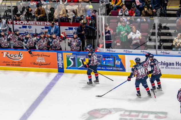 Saginaw Spirit's Matyas Sapovaliv, Zayne Parekh and Valentin Zhugin on game night