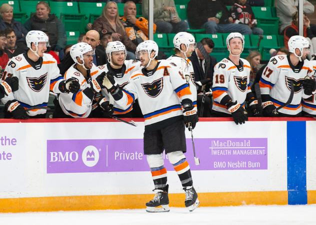 Lehigh Valley Phantoms' Tanner Laczynski congratulated by team