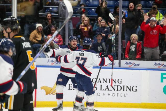 Saginaw Spirit's Michael Misa celebrates win