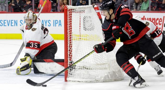 Goaltender Leevi Merilainen with the Ottawa Senators
