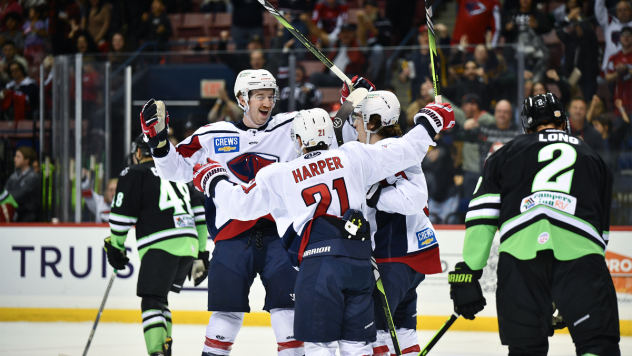 South Carolina Stingrays' Patrick Harper celebrates win with team