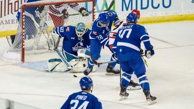 Wichita Thunder's Magnus Chrona, Gannon Laroque, and Dillon Boucher in action
